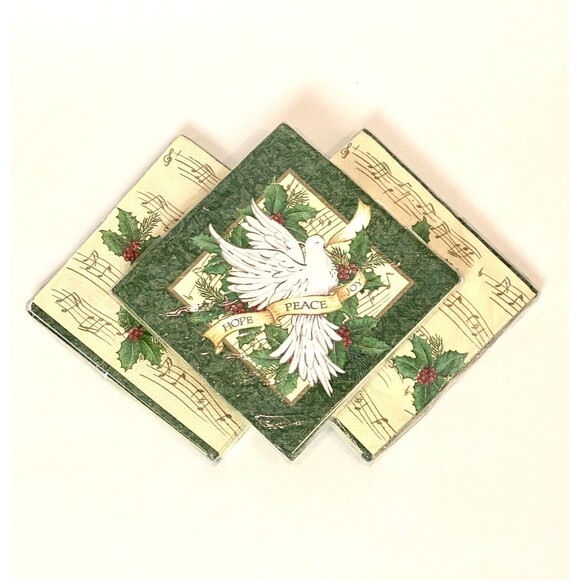 VTG NOS Pack of 16 Christmas Dove Luncheon Paper Napkins Holiday Hosting Craft - Picture 4 of 4